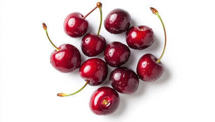 Fresh Cherries on White Background, Top View