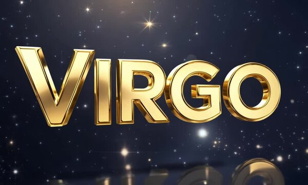 Golden "Virgo" Zodiac Sign on Starry Space Background, 