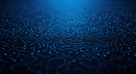 Blue Circuit Board: Tech Background, Futuristic Design, Motherboard, Data Flow, Artificial Intelligence, Innovation, Connection
