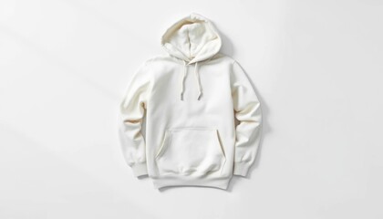Classic Ivory Hoodie on Neutral Backdrop: Versatile Casual Apparel Presentation