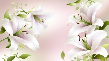 Elegant Floral Illustration with White Lilies and Soft Pink Background