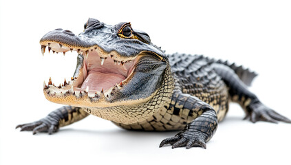 Obraz premium Alligator with Mouth Open on White Background