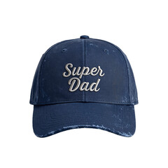 Blue baseball cap, "Super Dad", retro style.