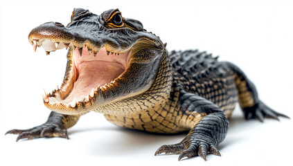 Fototapeta premium Alligator with Mouth Open on White Background