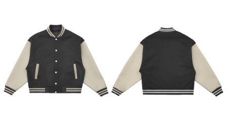 Varsity Jacket Mockup with Casual Color Combo, Realistic varsity jacket mockup featuring a casual color combination, perfect for showcasing apparel designs, logo placements, or college-style fashion