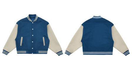 Varsity Jacket Mockup with Casual Color Combo, Realistic varsity jacket mockup featuring a casual color combination, perfect for showcasing apparel designs, logo placements, or college-style fashion