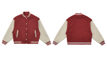 Varsity Jacket Mockup with Casual Color Combo, Realistic varsity jacket mockup featuring a casual color combination, perfect for showcasing apparel designs, logo placements, or college-style fashion