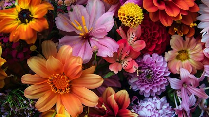 Vibrant Bouquet of Mixed Flowers in Orange Pink and Purple Colors