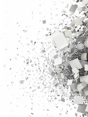 Digital paperwork transition concept depicting paper documents transforming into pixel particles, representing digitalization metaphor against a white background.