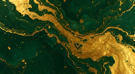 A striking abstract background with gold flowing through a dark green, marbled surface.