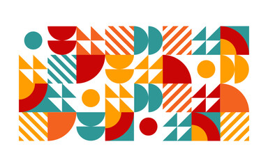Abstract geometric retro background graphic. Simple geometric shapes composition on white background, for use in presentations, flayers, business cards, posters, banners and landing pages.