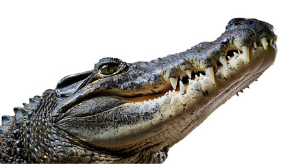Obraz premium Majestic Crocodile Portrait Against white Background Wildlife Photography Reptile Nature Closeup