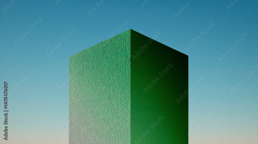 Poster abstract green cube minimalist structure sky background modern architecture design