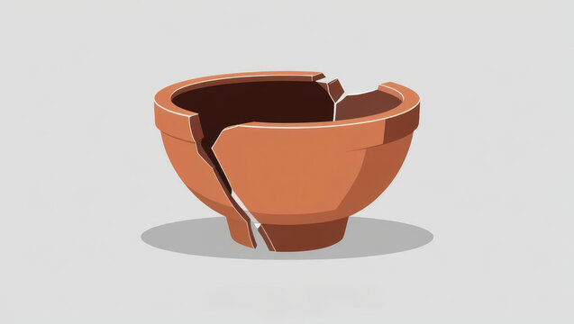 broken terracotta bowl, brown, simple design clip art preview