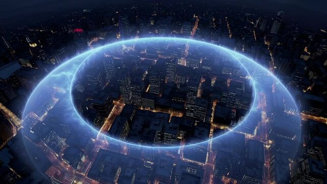 City lockdown under force field at night