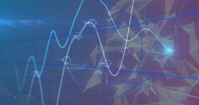 Overlapping cyan and white waveform lines flowing through 3D grid tunnel with glowing node markers