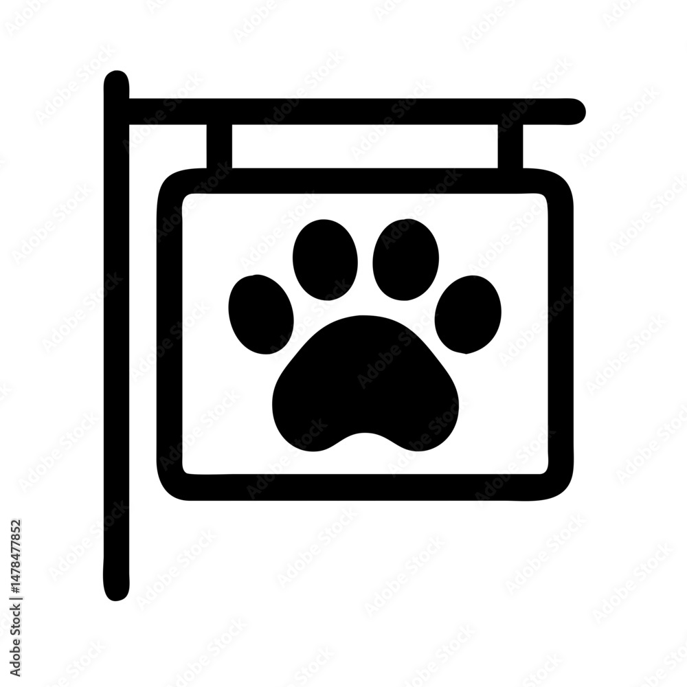 Poster paw print signboard silhouette on transparent background for web and graphic design