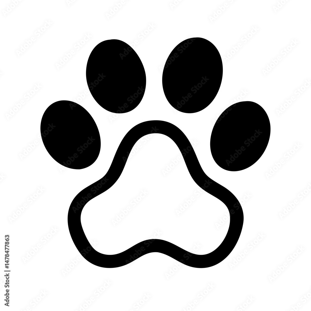 Poster paw print silhouette on transparent background for web and graphic design