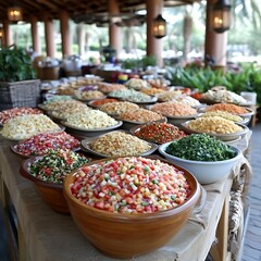 Outdoor Buffet of Colorful Salads and Sides