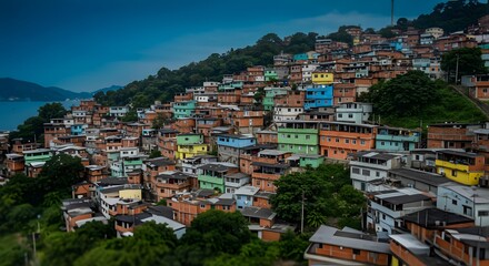 Obraz premium A stunning aerial view showcases a vibrant favela community in rio de janeiro, brazil.