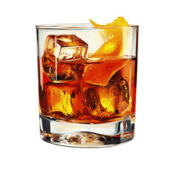 Old Fashioned Cocktail with Orange Twist in Rocks