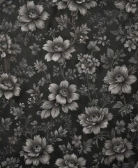 Elegant small-scale charcoal floral wallpaper, intricate vintage design , nature, vintage, flowers