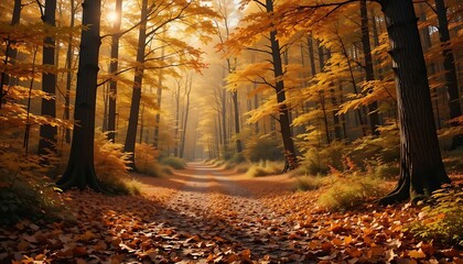 Picturesque autumn scene showcasing vibrant foliage reflecting on the serene waters of a lake.