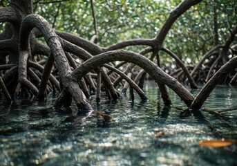 Intricate Roots of Mangrove Trees Surrounded by Calm Waters in Lush Tropical Environment Showcasing Nature's Unique Ecosystem and Biodiversity