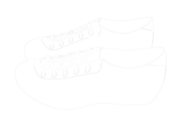 wireframe of TRAIL RUNNING TRAINER SHOES SNEAKER FOOTBALL SOCCER, Outline Illustration of a Pair of Laced Casual Shoes, Simple Line Art Drawing of Two Athletic Shoes, Monochrome Outlineon a PNG Transp