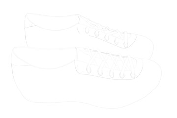 wireframe of TRAIL RUNNING TRAINER SHOES SNEAKER FOOTBALL SOCCER, Outline Illustration of a Pair of Laced Casual Shoes, Simple Line Art Drawing of Two Athletic Shoes, Monochrome Outlineon a PNG Transp