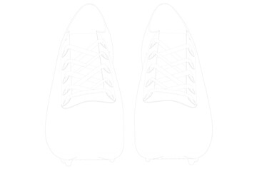 wireframe of TRAIL RUNNING TRAINER SHOES SNEAKER FOOTBALL SOCCER, Outline Illustration of a Pair of Laced Casual Shoes, Simple Line Art Drawing of Two Athletic Shoes, Monochrome Outlineon a PNG Transp