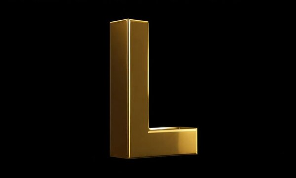 3d golden ''L'' alphabet on dark background. 