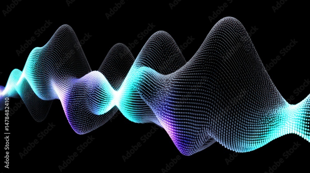 Poster abstract teal wave background digital art particle flow 3d render