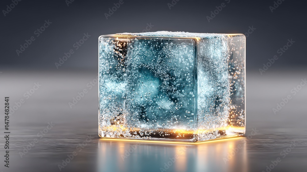 Aufkleber sparkling ice cube 3d render transparent summer cool refreshing clean