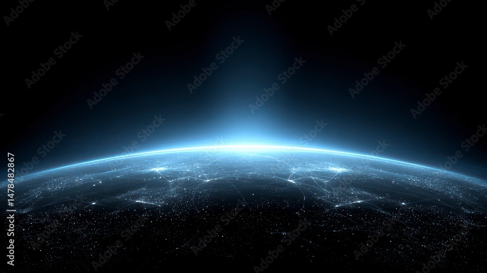 Poster global network connection earth s digital grid illuminated future technology