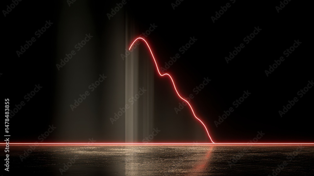 Poster glowing red line graph decline minimalist dark background abstract concept