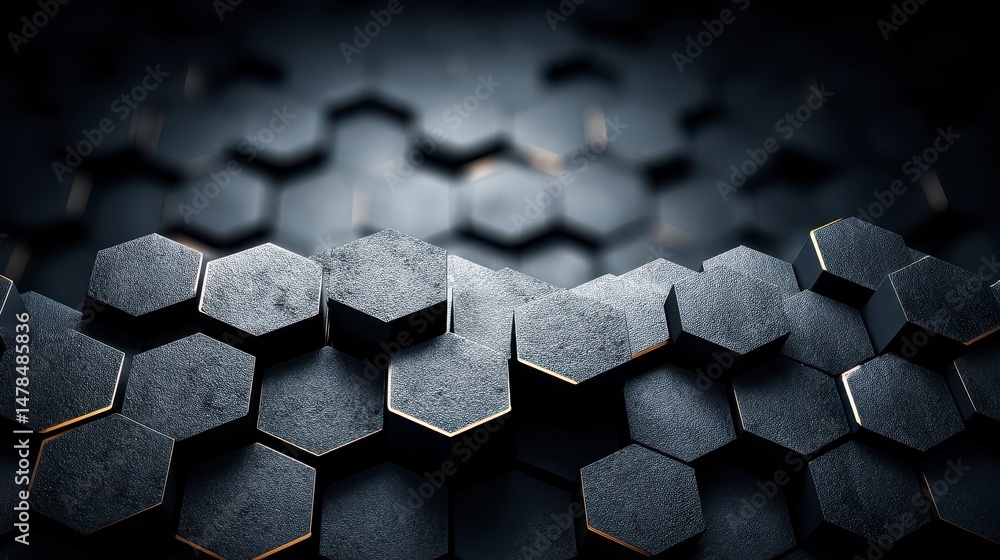 Poster dark grey hexagonal 3d abstract background texture