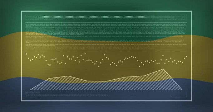 Data dashboard panel being animated in flat design UI showing code, dot plot, layered charts