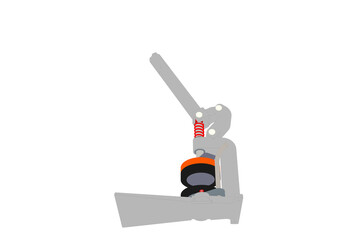 Illustration of the Working Parts of a Hand Press for Badges and Pins, cartoon BUTTON BADGE PIN PUNCH PRESS MAKER MACHINE TOOL, Diagram Showing the Internal Mechanism on a PNG Transparent Background