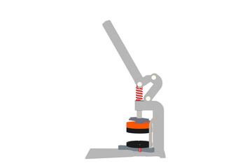 Illustration of the Working Parts of a Hand Press for Badges and Pins, cartoon BUTTON BADGE PIN PUNCH PRESS MAKER MACHINE TOOL, Diagram Showing the Internal Mechanism on a PNG Transparent Background