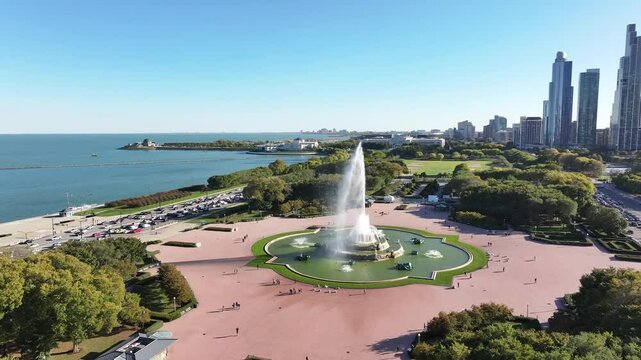 Aerial View of a  Fountain and Downtown Chicago Skyline&rdquo; may of 2025