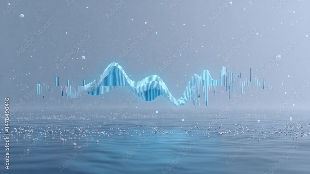 Poster abstract data visualization futuristic 3d graph over calm water