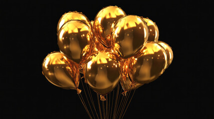 A set of 3D gold foil balloons featuring gold balloon foil 3d and shiny textures perfect for party and celebration visuals. AI generative