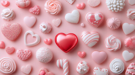 A charming valentine flatlay featuring heart love romantic flatlay and gift items arranged for a seasonal greeting. AI generative
