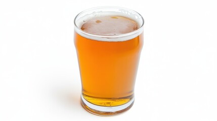 Refreshing pint of amber beer in glass on white background studio shot close up showcasing beverage