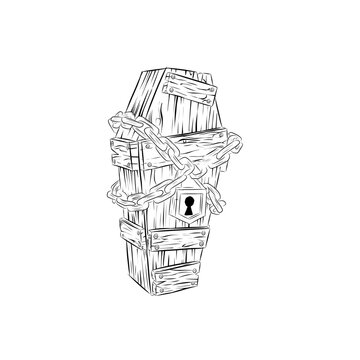 vector coffin surrounded by iron chains