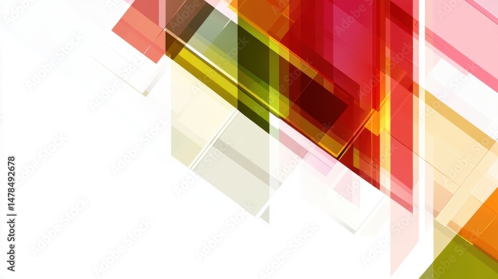 Poster abstract geometric design with transparent shapes in red orange and green on white background graphi