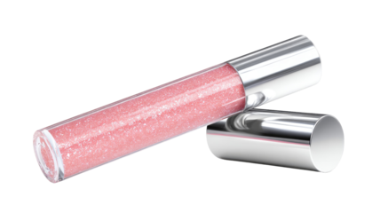 Lip Gloss Tube with Pink Sparkle Isolated on Transparent Background


