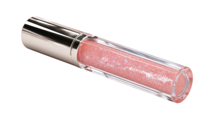 Lip Gloss Tube with Pink Sparkle Isolated on Transparent Background

