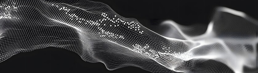 Abstract digital design with flowing white patterns.